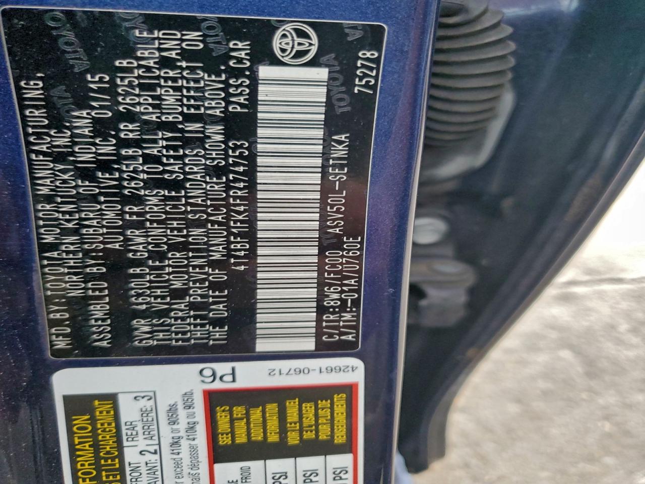 2015 TOYOTA CAMRY LE photo 12
