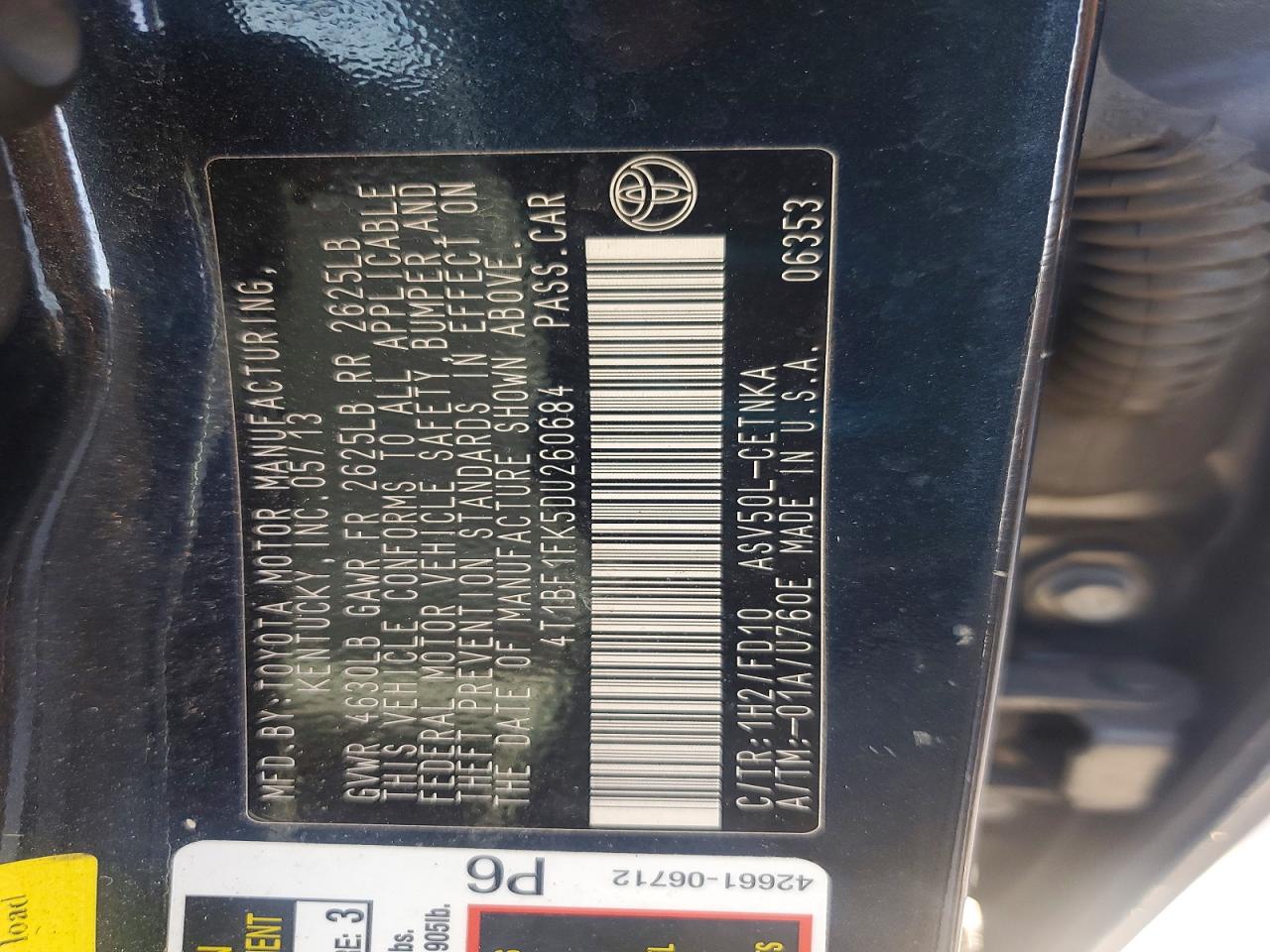 2013 TOYOTA CAMRY L photo 12