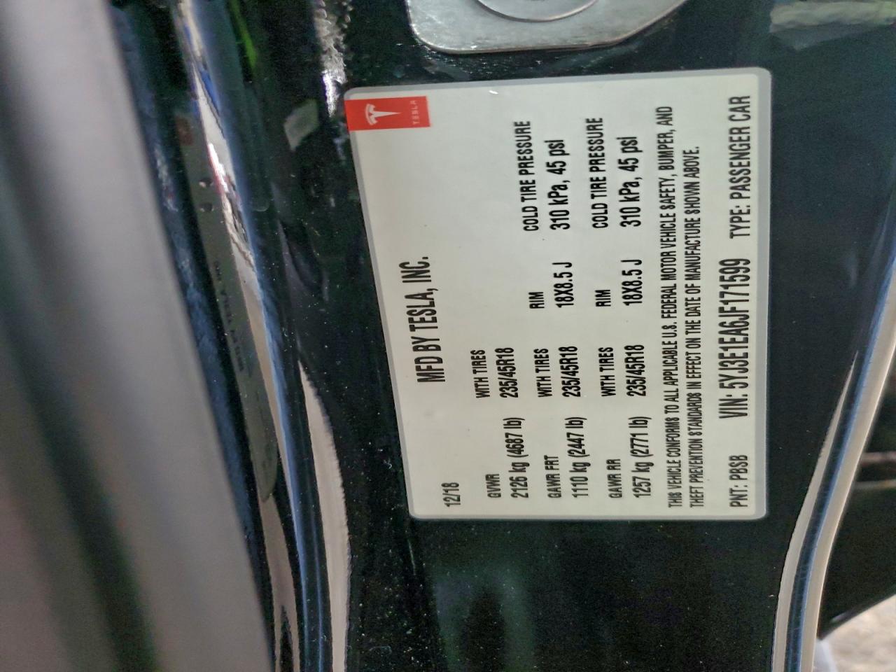 2018 TESLA MODEL 3 photo 13