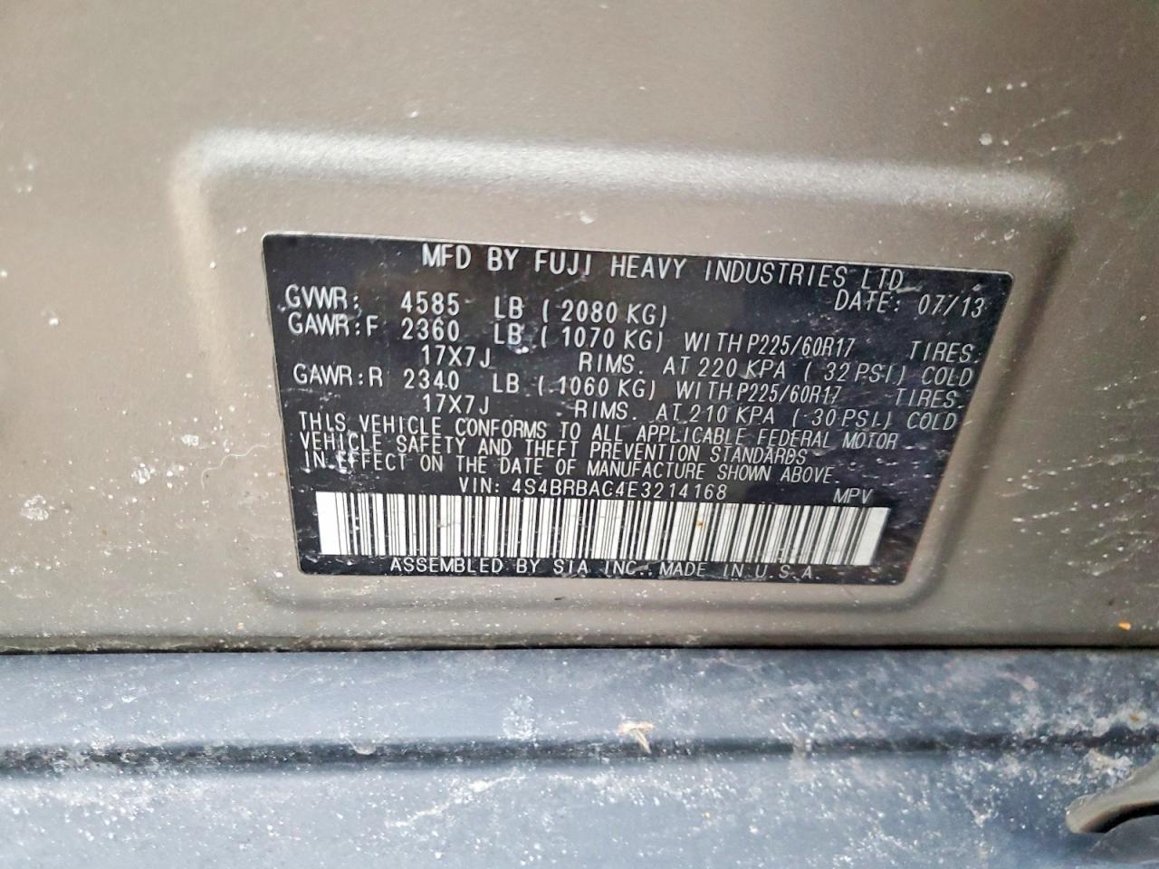 2014 SUBARU OUTBACK 2.5I photo 12