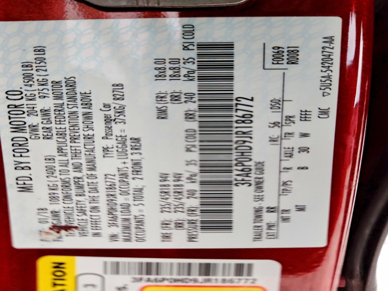 2018 FORD FUSION SE photo 12