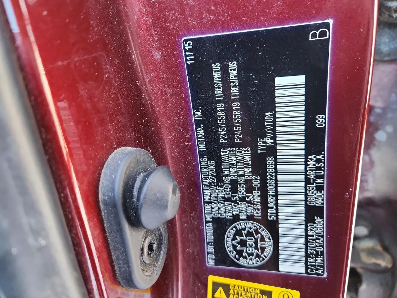 2016 TOYOTA HIGHLANDER XLE photo 14