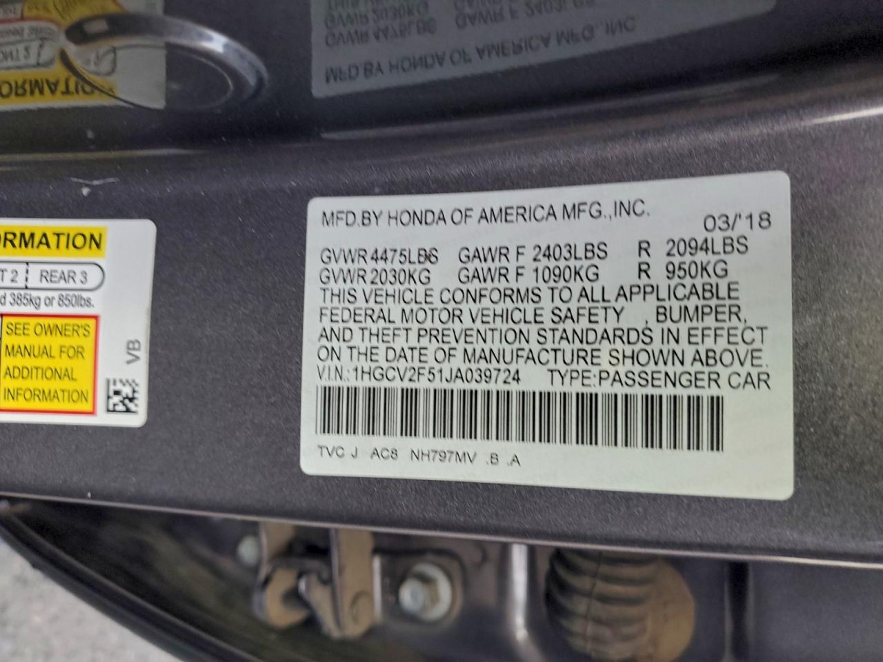 2018 HONDA ACCORD EXL photo 25