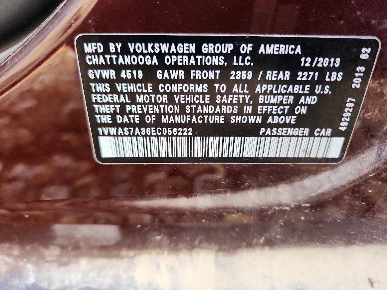 2014 VOLKSWAGEN PASSAT S photo 13