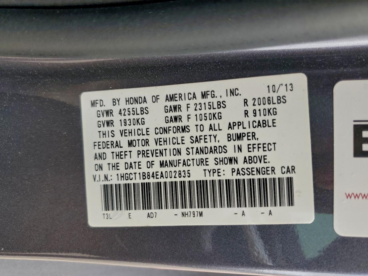 2014 HONDA ACCORD EXL photo 12
