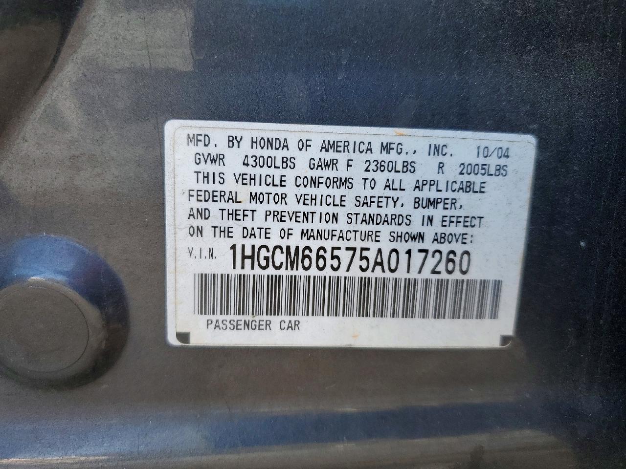 2005 HONDA ACCORD EX photo 12