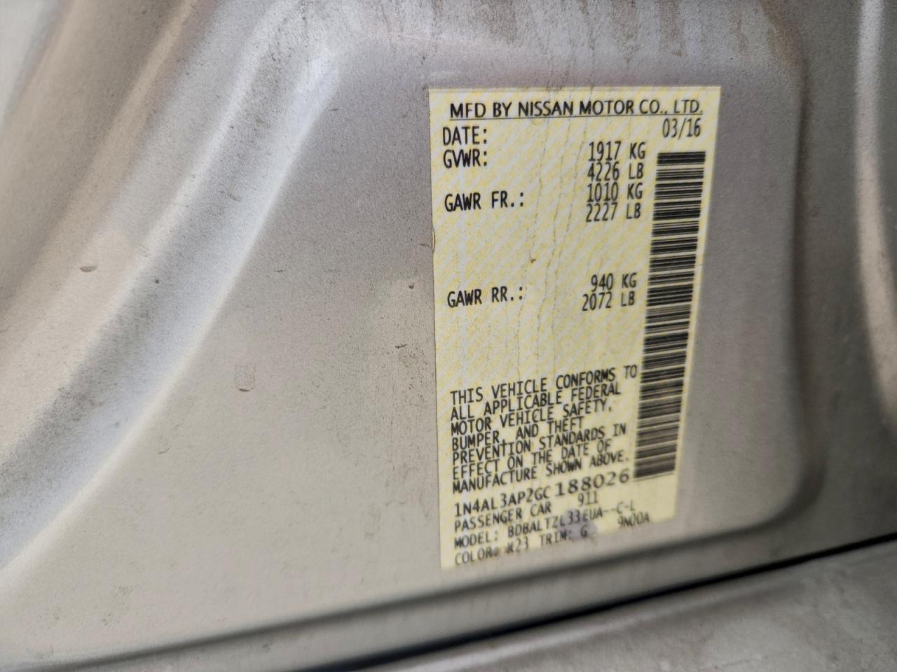2016 NISSAN ALTIMA 2.5 photo 12