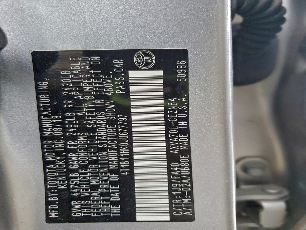2018 TOYOTA CAMRY L photo 12