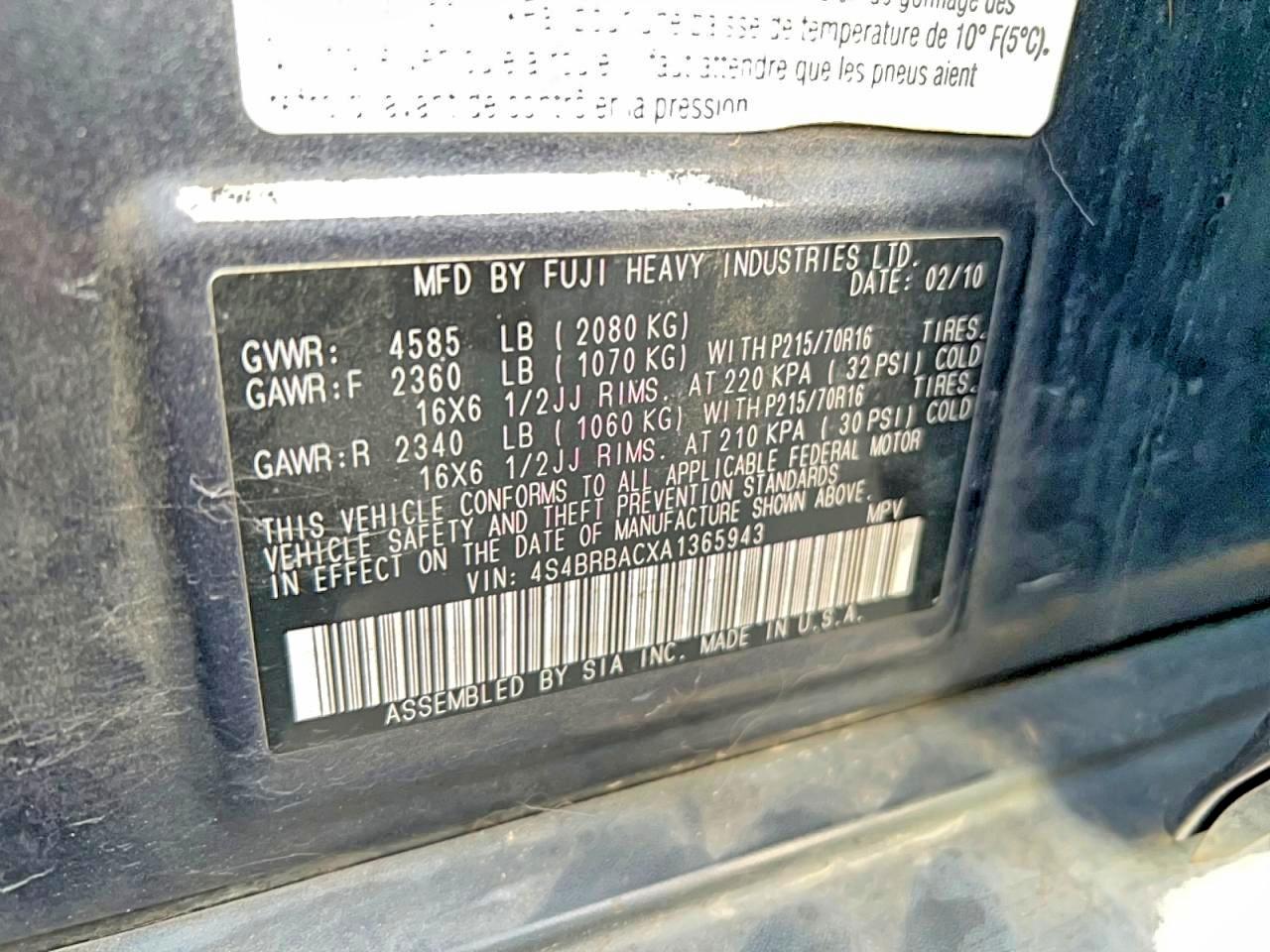 2010 SUBARU OUTBACK 2.5I photo 28