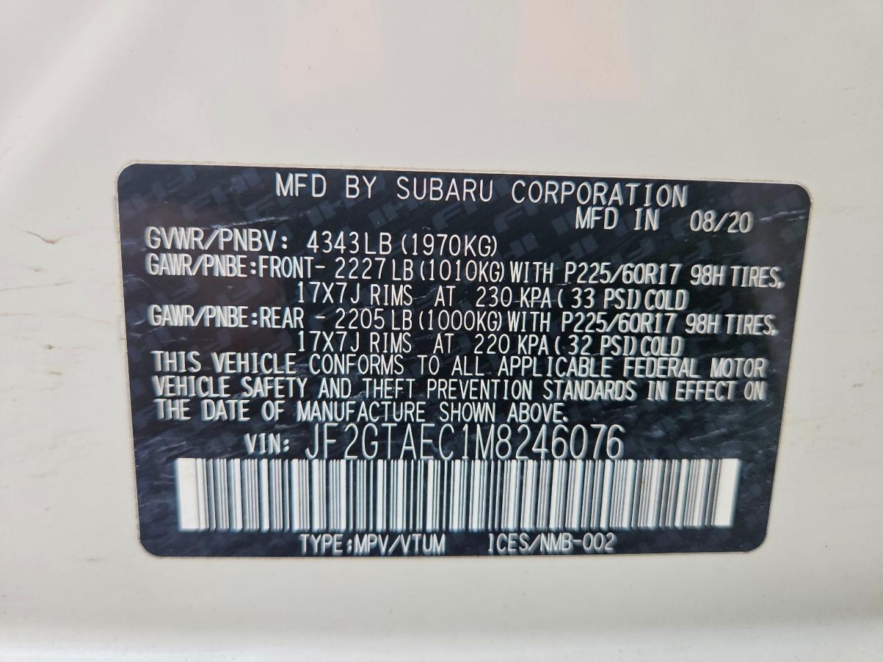 2021 SUBARU CROSSTREK PREMIUM photo 14