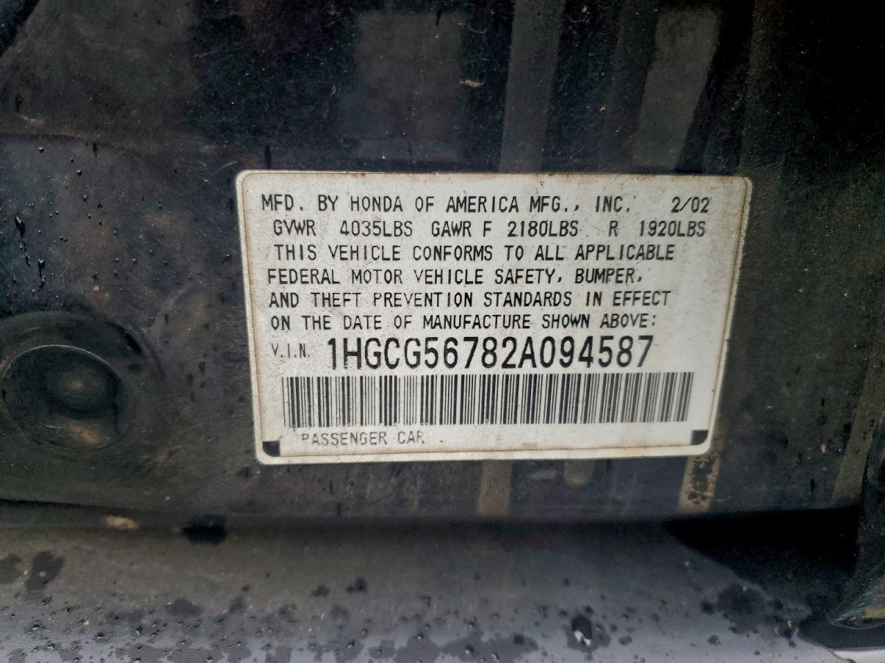2002 HONDA ACCORD SE photo 12