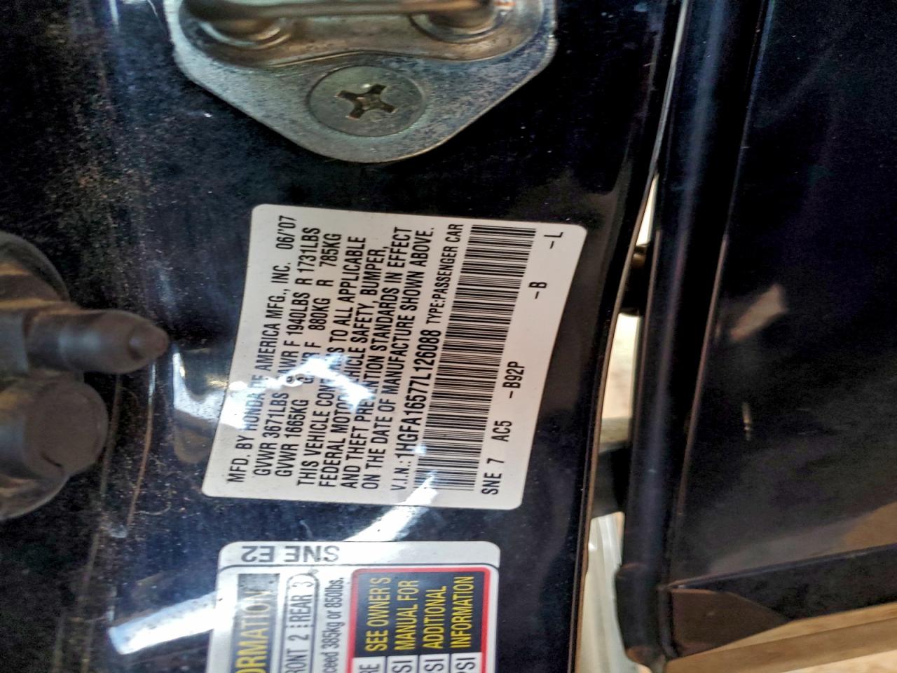 2007 HONDA CIVIC LX photo 13