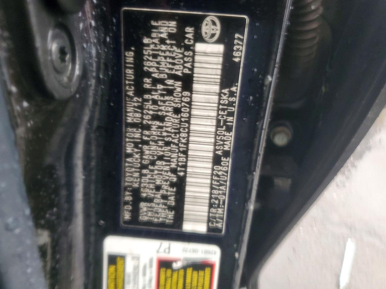 2012 TOYOTA CAMRY BASE photo 12