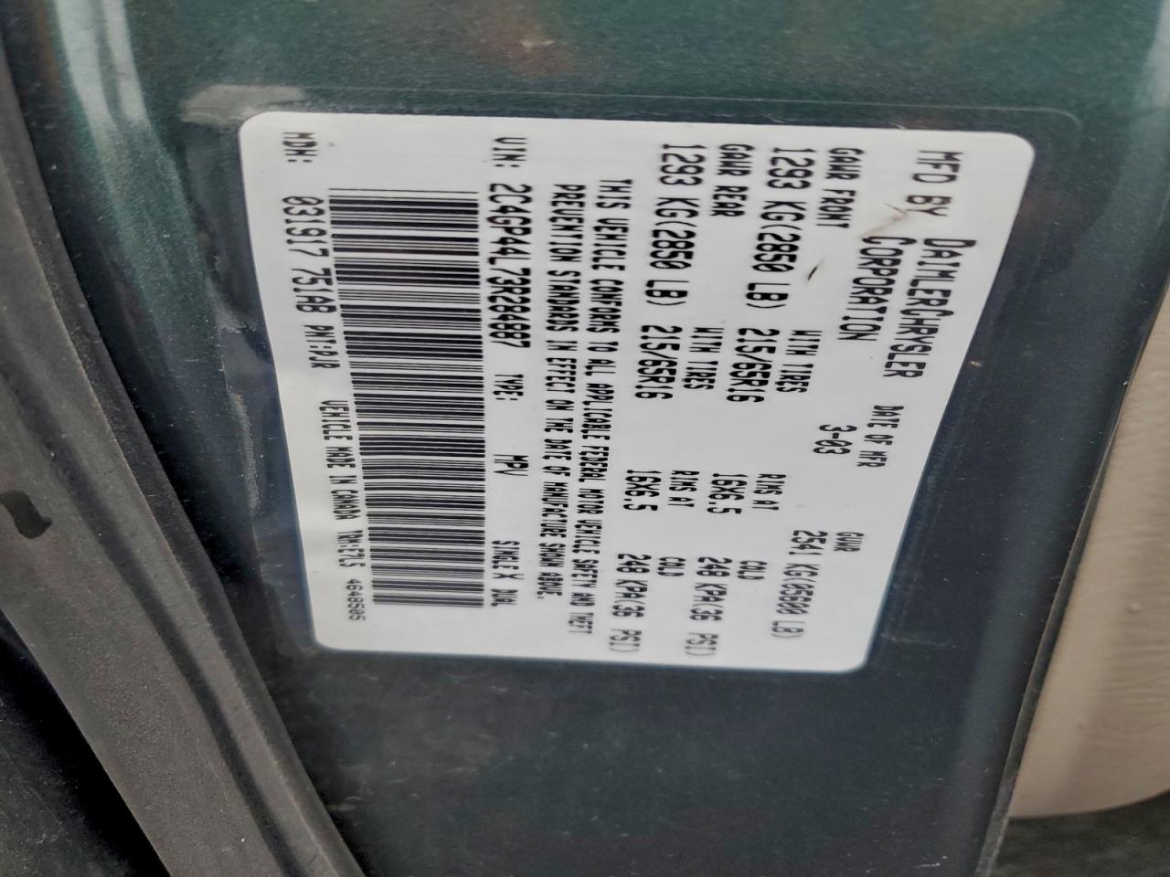 2003 CHRYSLER TOWN & COUNTRY LX photo 13