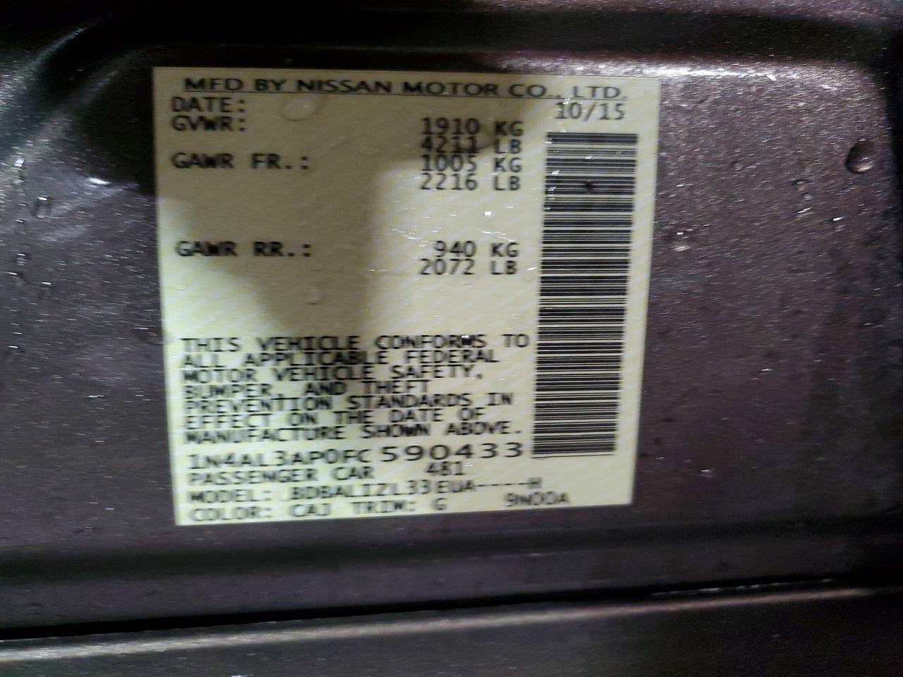 2015 NISSAN ALTIMA 2.5 photo 13