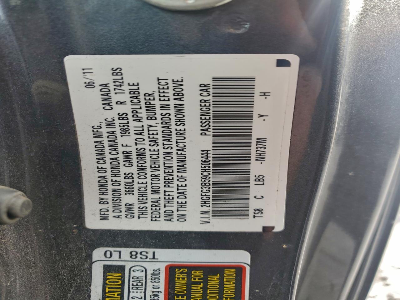 2012 HONDA CIVIC LX photo 12