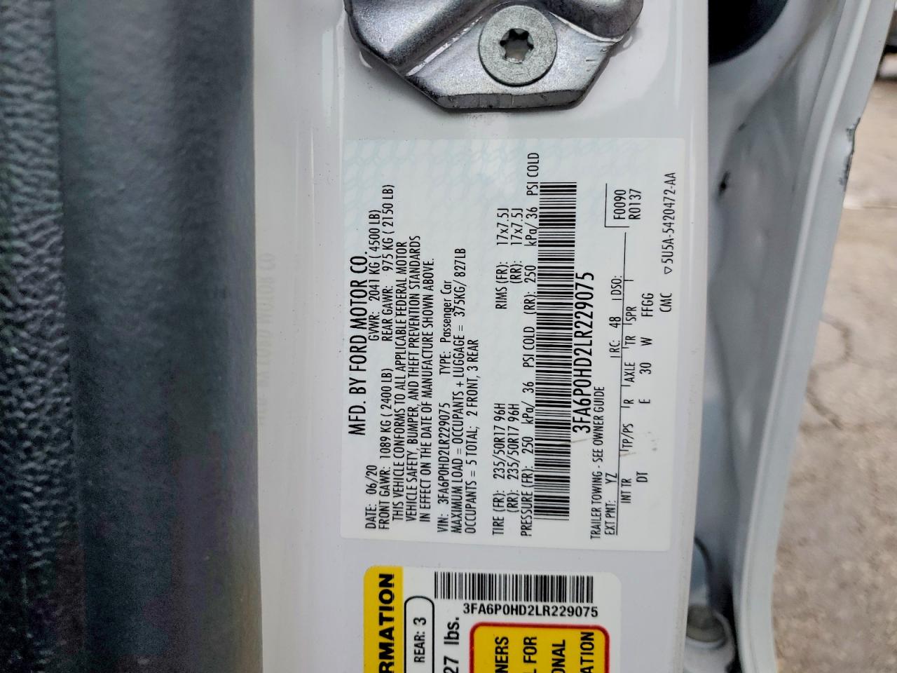 2020 FORD FUSION SE photo 12