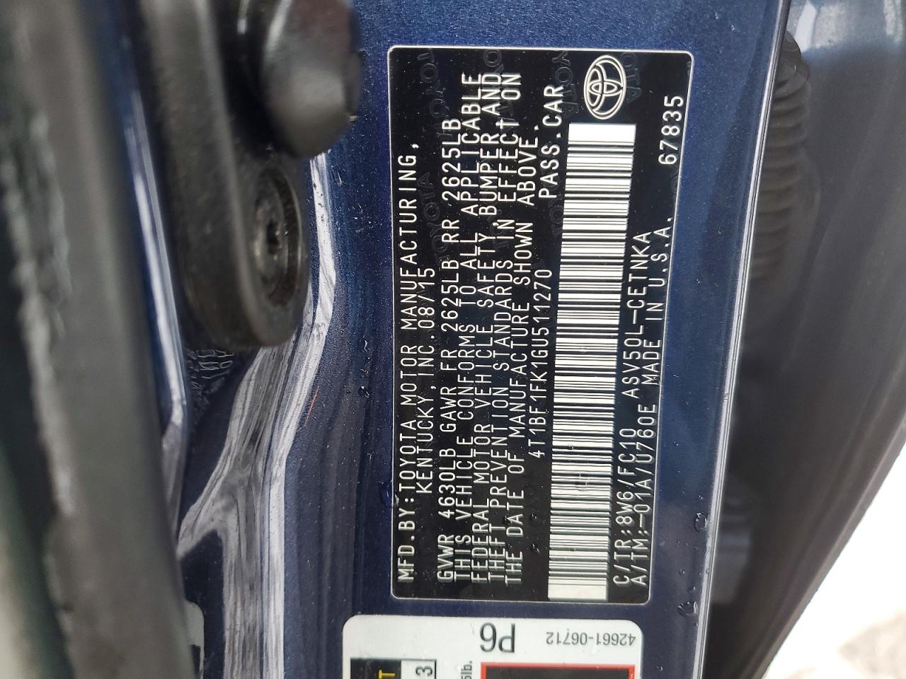 2016 TOYOTA CAMRY LE photo 12