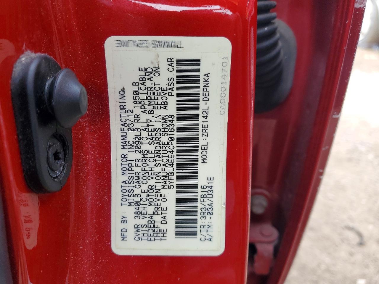 2012 TOYOTA COROLLA BASE photo 12