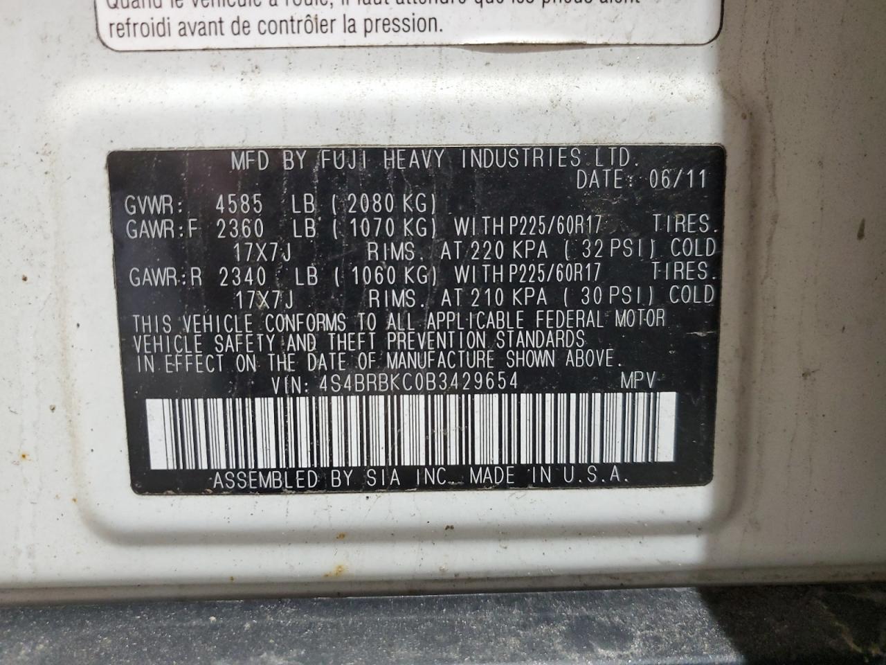 2011 SUBARU OUTBACK 2.5I LIMITED photo 13