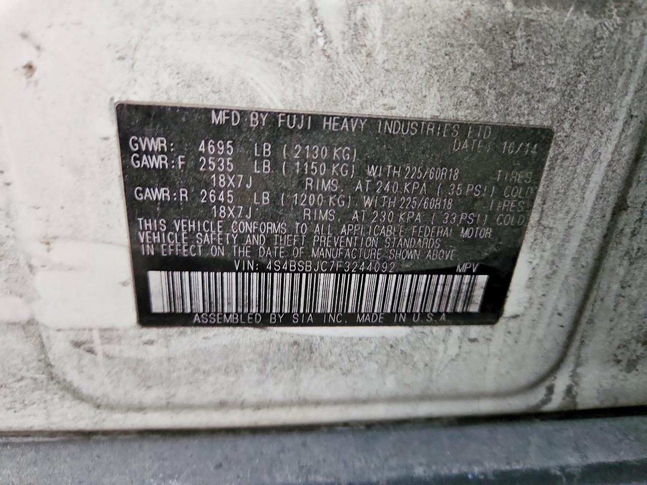 2015 SUBARU OUTBACK 2.5I LIMITED photo 12