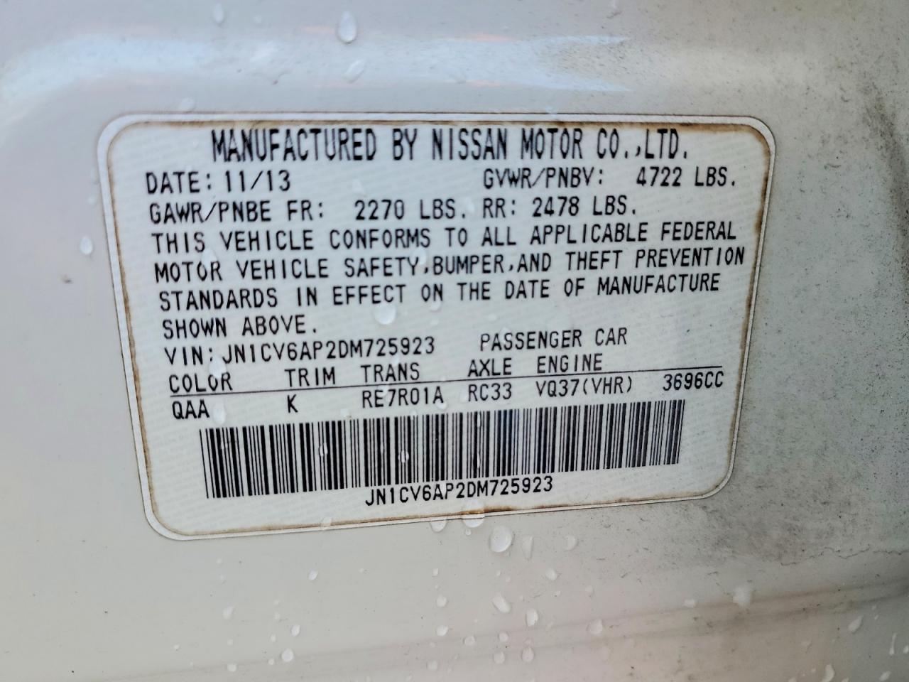 2013 INFINITI G37 BASE photo 12