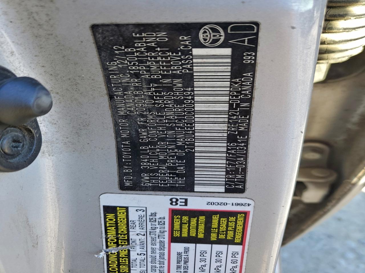 2013 TOYOTA COROLLA BASE photo 12