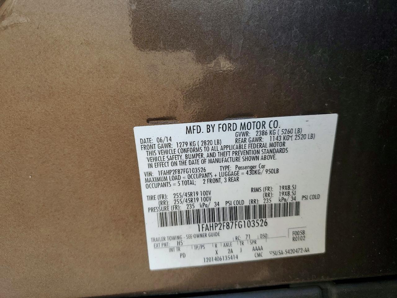 2015 FORD TAURUS LIMITED photo 12