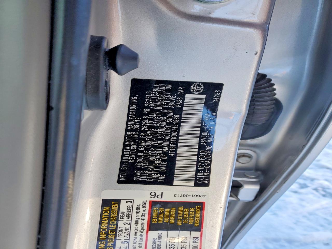 2012 TOYOTA CAMRY BASE photo 13