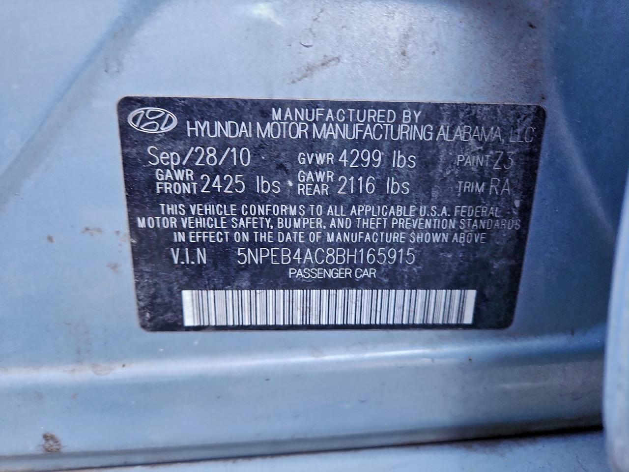 2011 HYUNDAI SONATA GLS photo 13