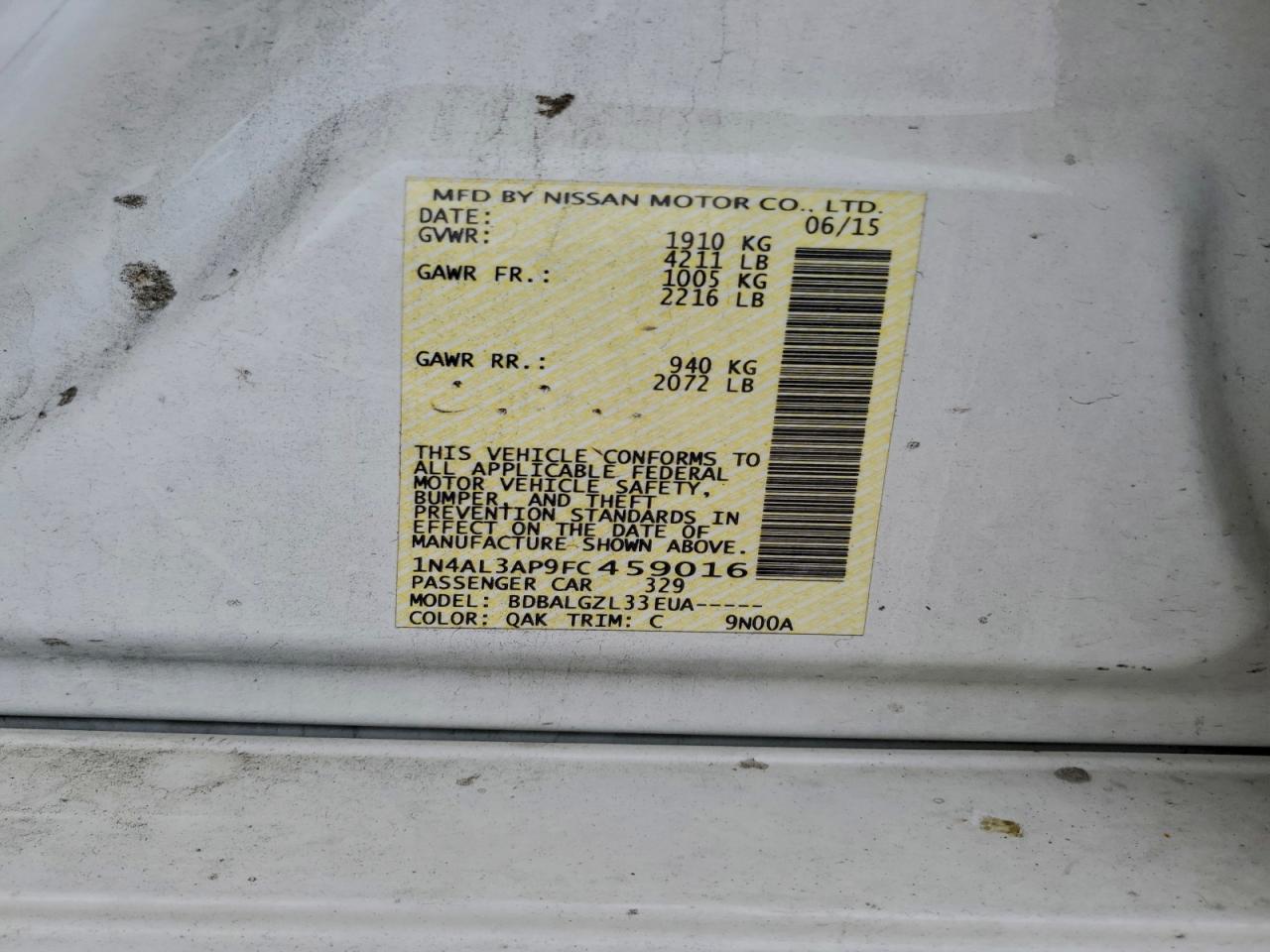 2015 NISSAN ALTIMA 2.5 photo 12