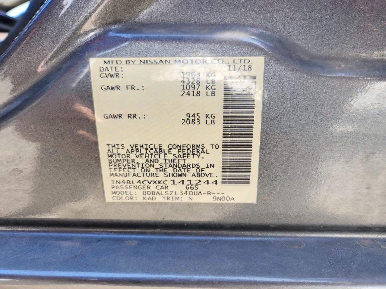 2019 NISSAN ALTIMA SR photo 12