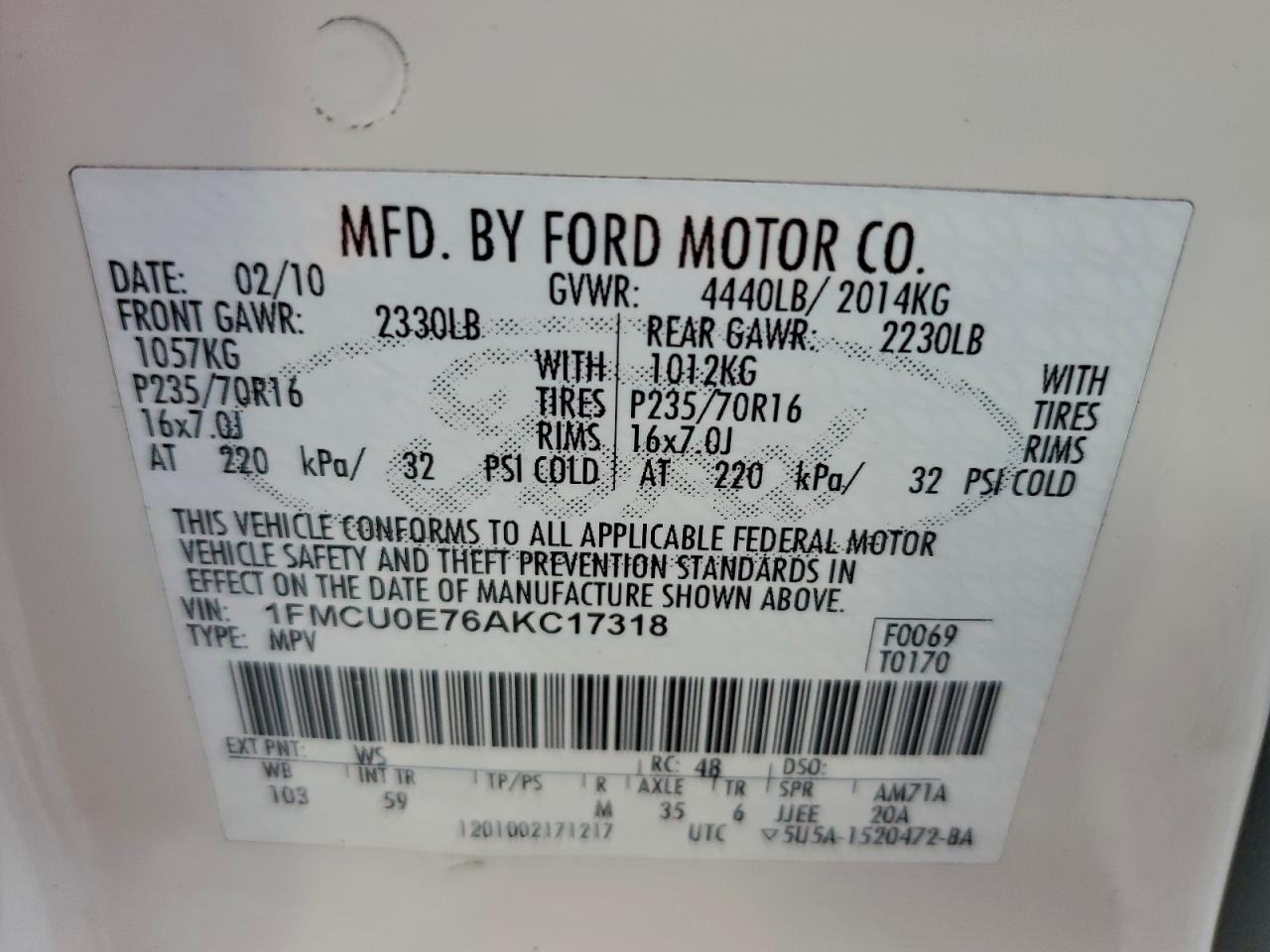 2010 FORD ESCAPE LIMITED photo 12