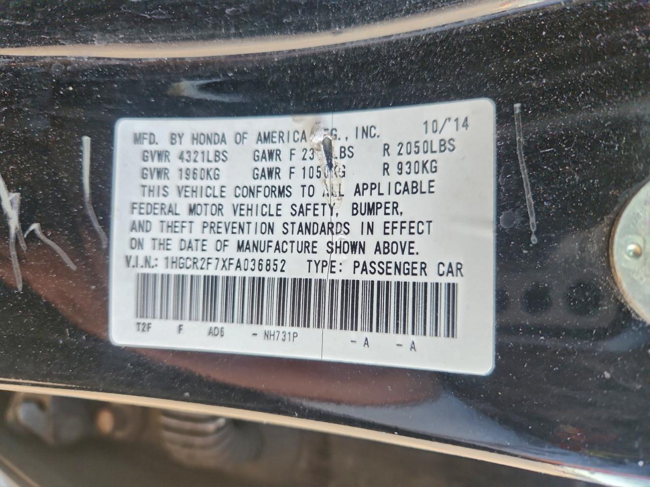 2015 HONDA ACCORD EX photo 12