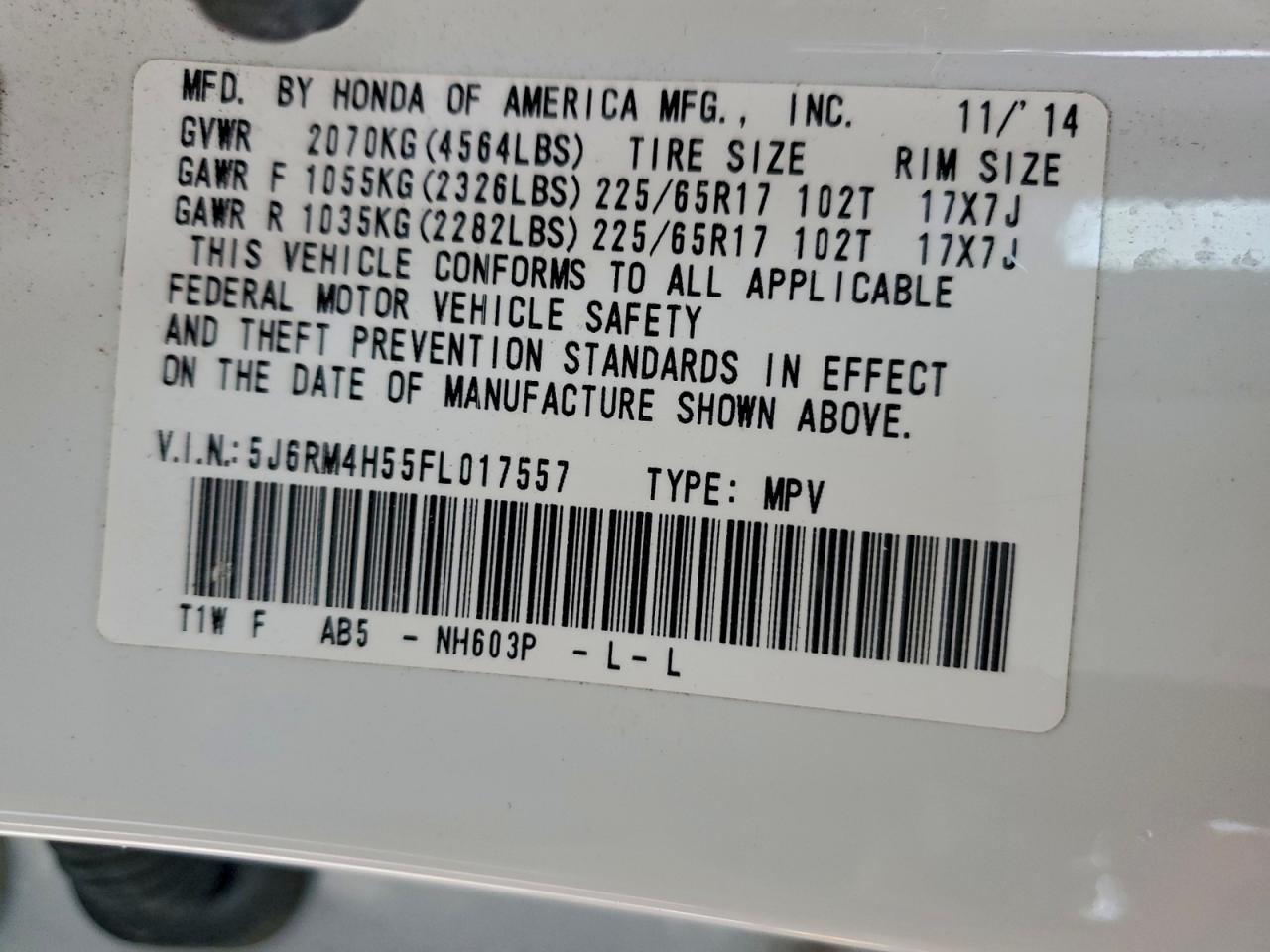 2015 HONDA CR-V EX photo 14