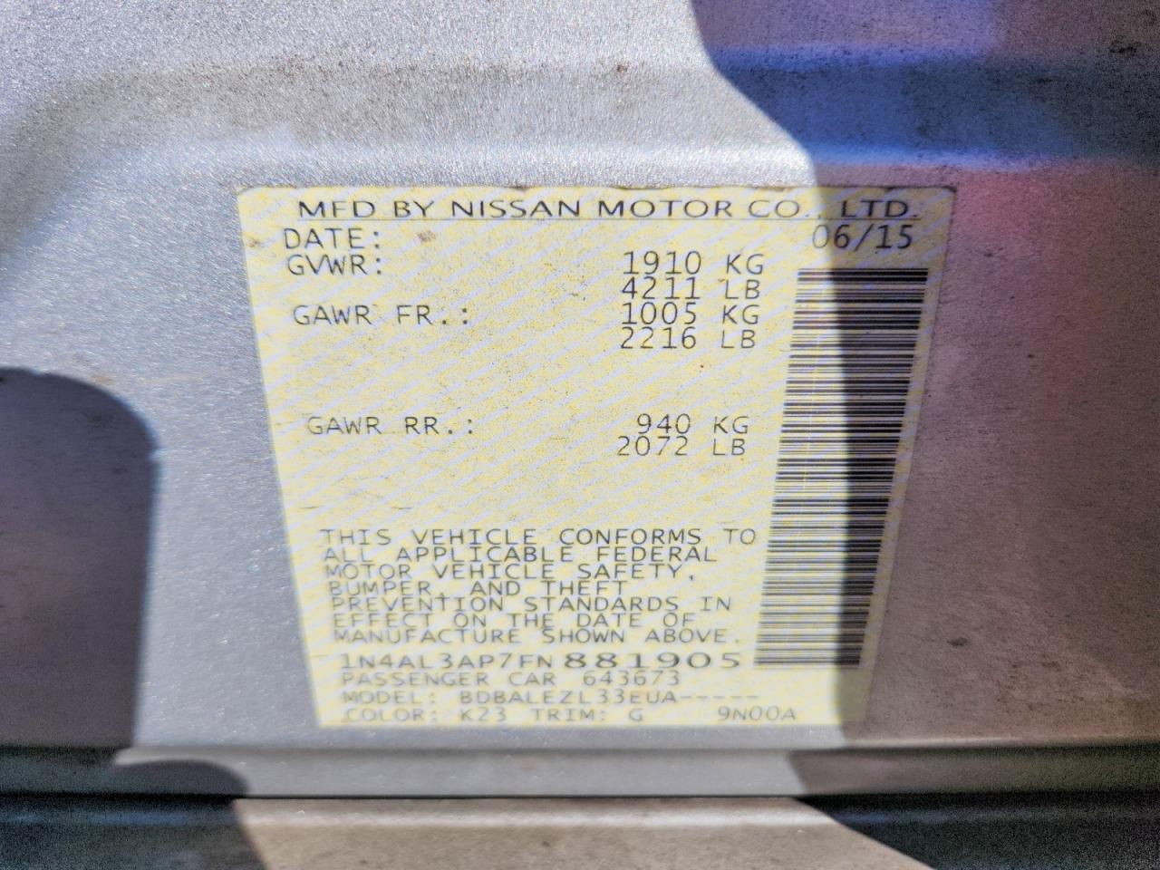 2015 NISSAN ALTIMA 2.5 photo 12