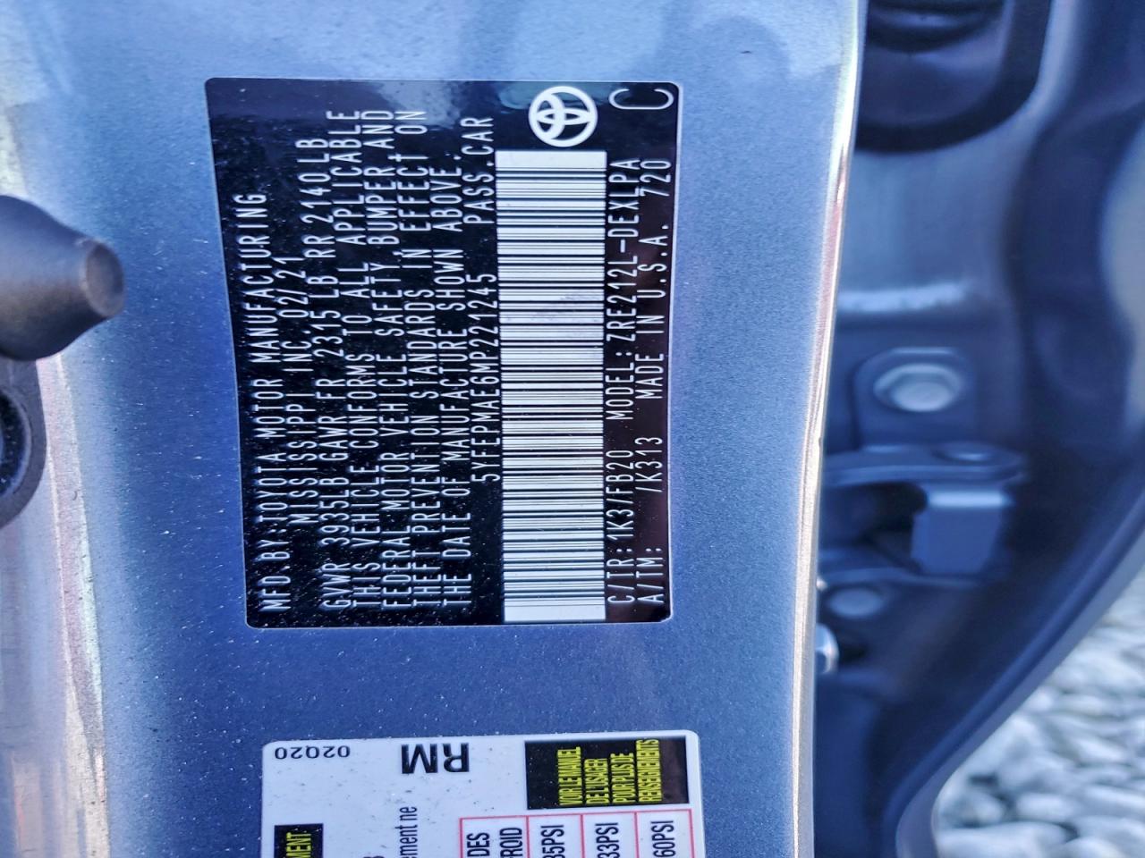 2021 TOYOTA COROLLA LE photo 12