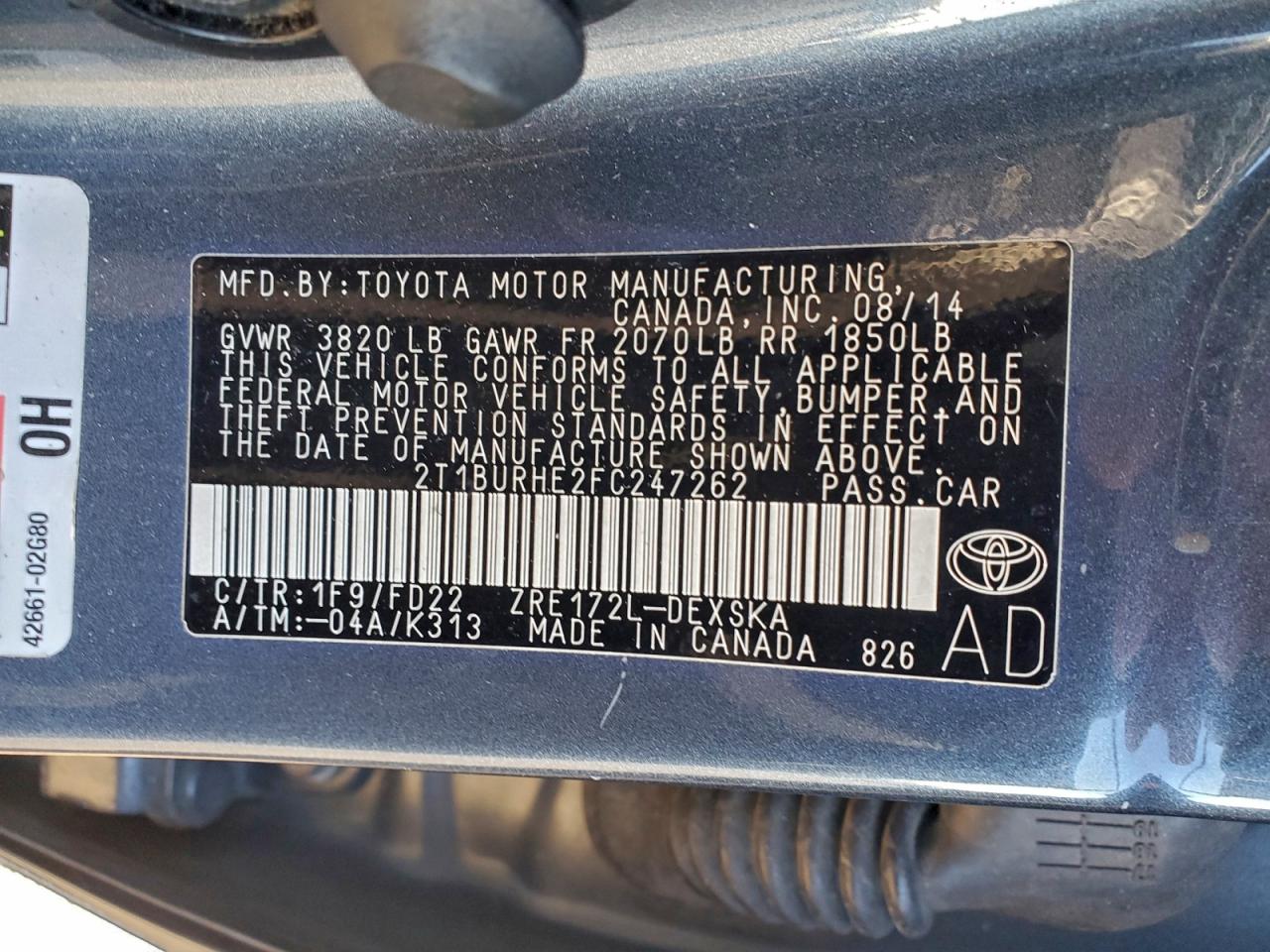 2015 TOYOTA COROLLA L photo 12