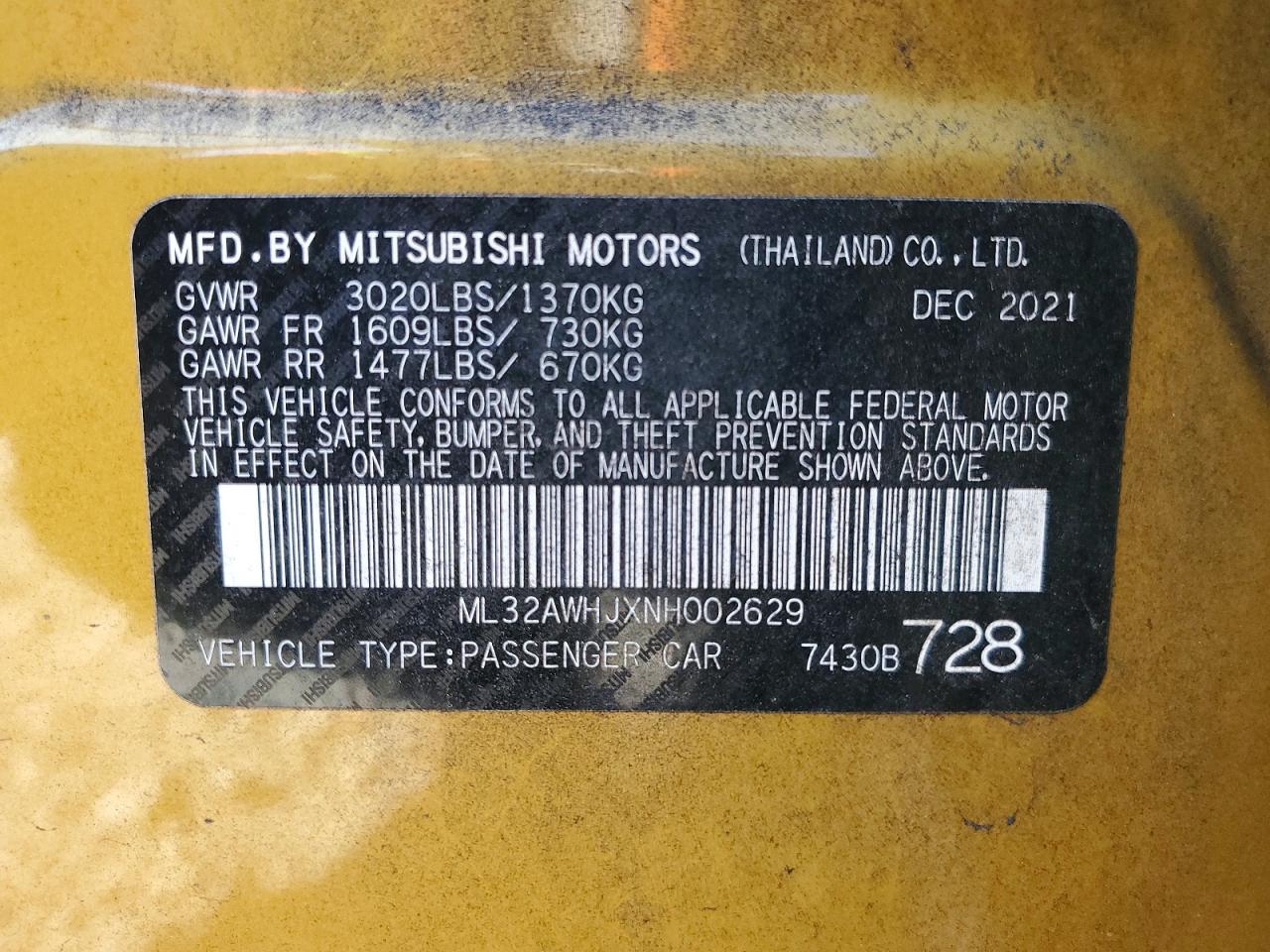 2022 MITSUBISHI MIRAGE SE photo 13