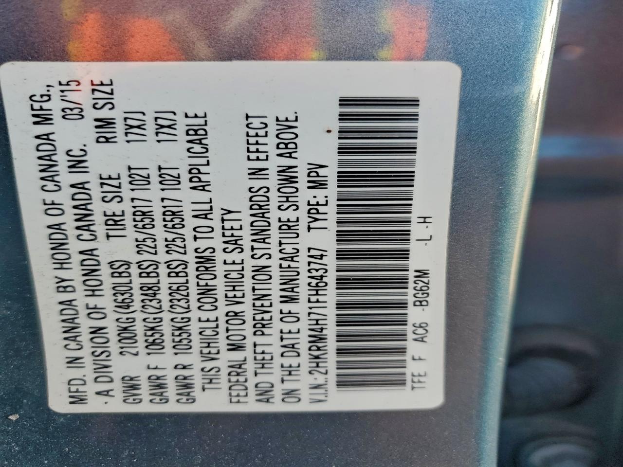 2015 HONDA CR-V EXL photo 14