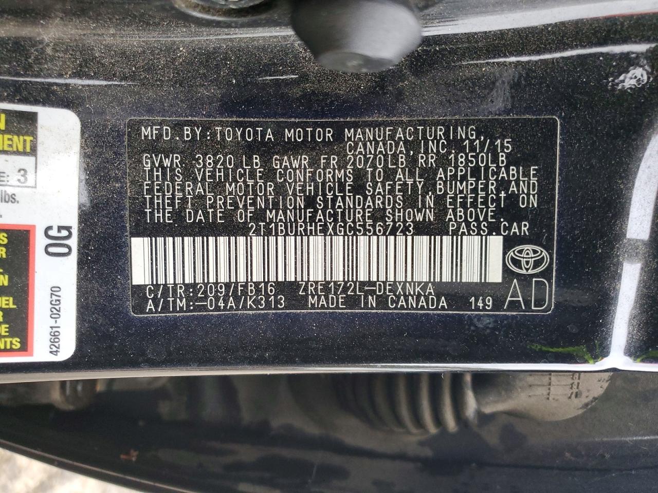 2016 TOYOTA COROLLA L photo 12