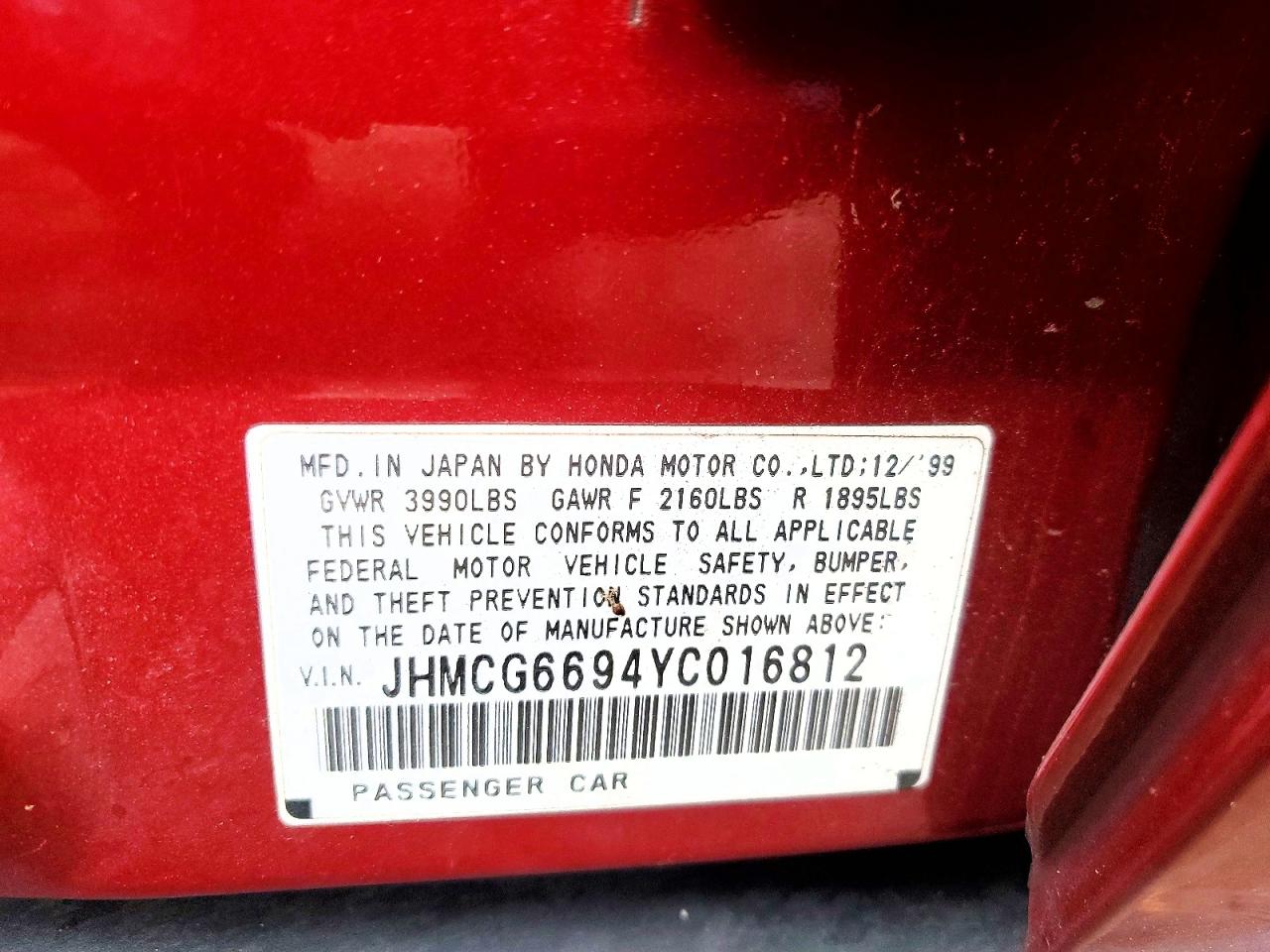 2000 HONDA ACCORD SE photo 12