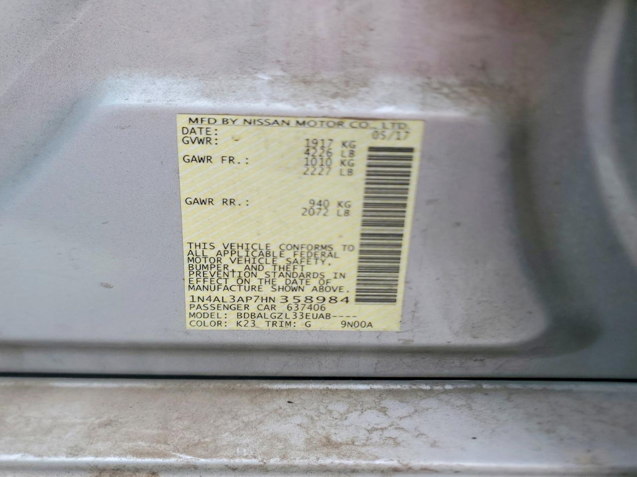 2017 NISSAN ALTIMA 2.5 photo 12