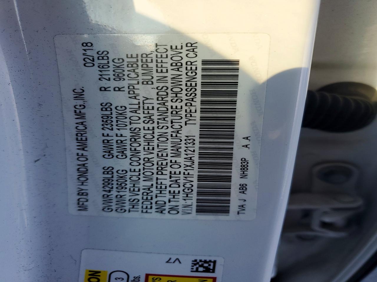 2018 HONDA ACCORD LX photo 12