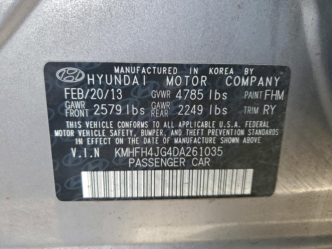 2013 HYUNDAI AZERA GLS photo 12