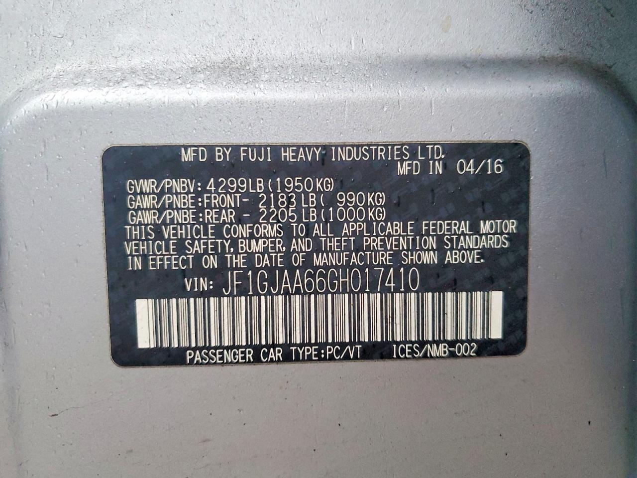 2016 SUBARU IMPREZA photo 12