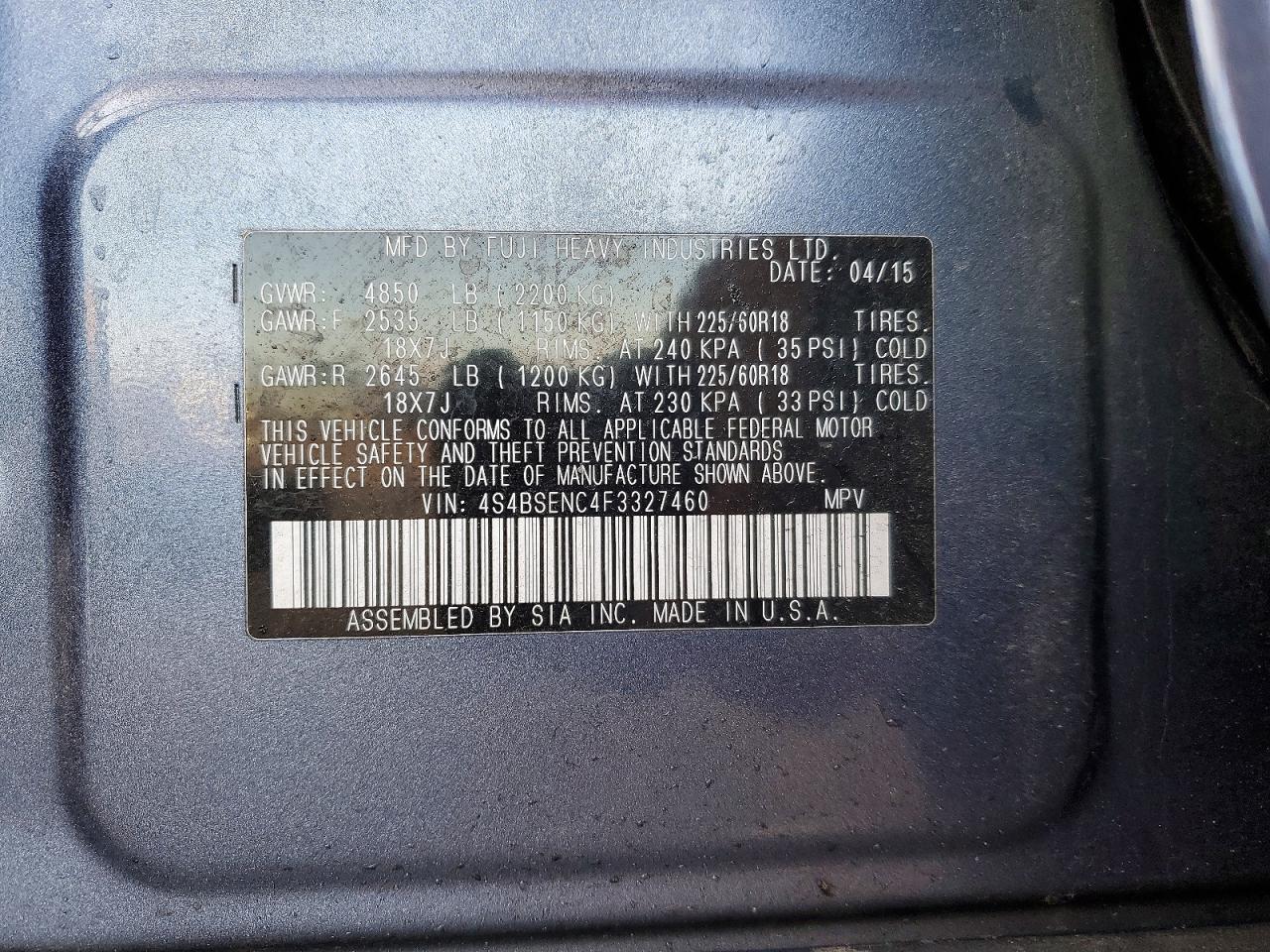 2015 SUBARU OUTBACK 3.6R LIMITED photo 12