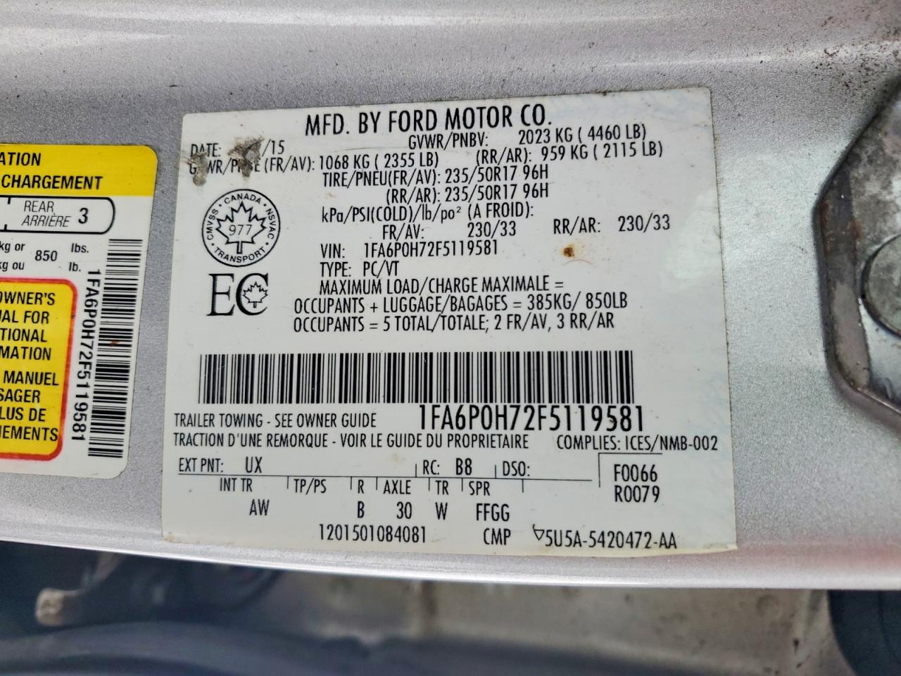 2015 FORD FUSION SE photo 12