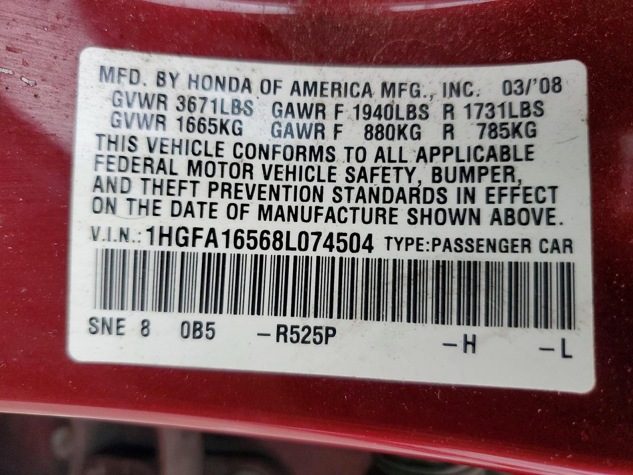 2008 HONDA CIVIC LX photo 12