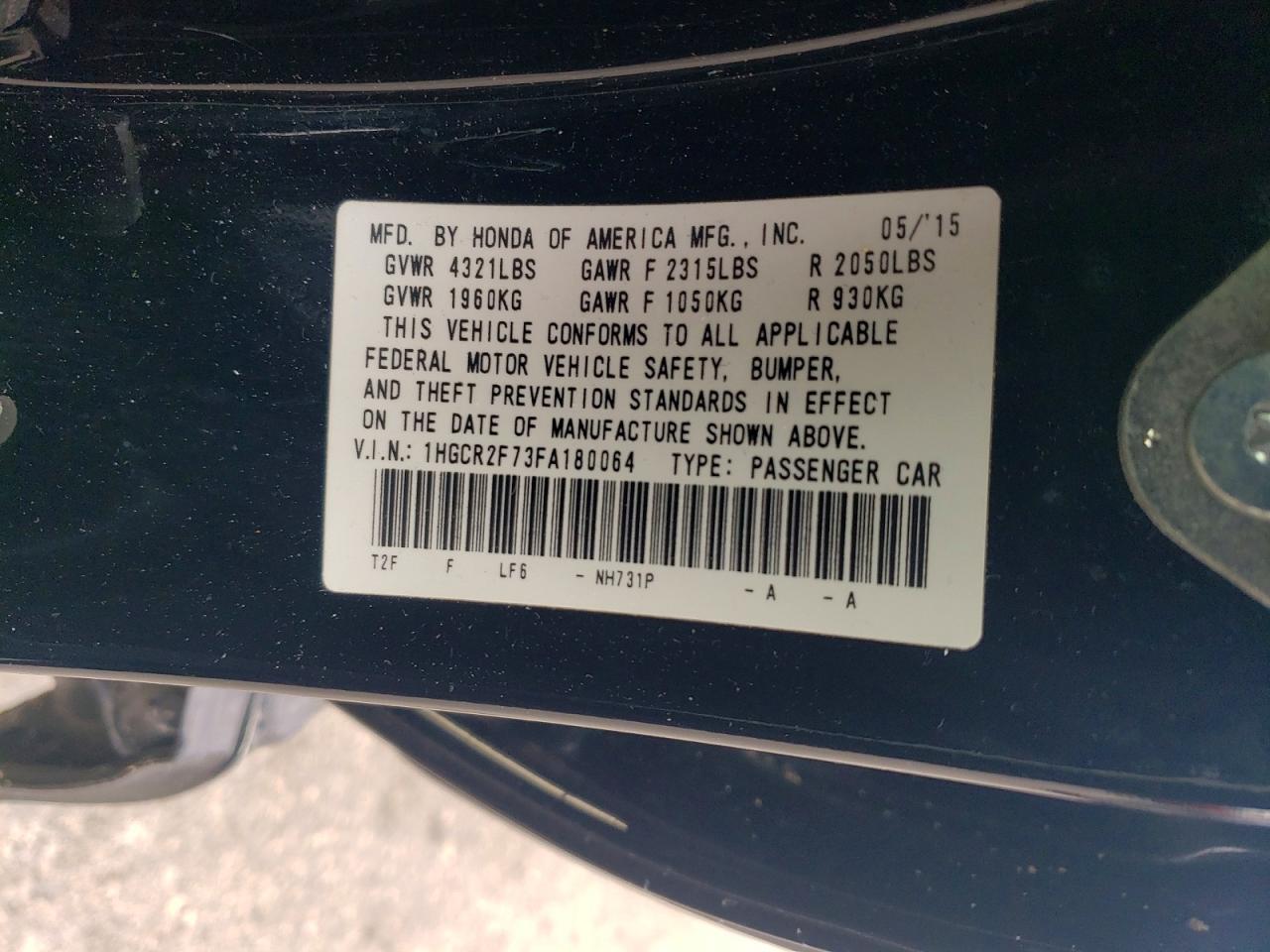 2015 HONDA ACCORD EX photo 12